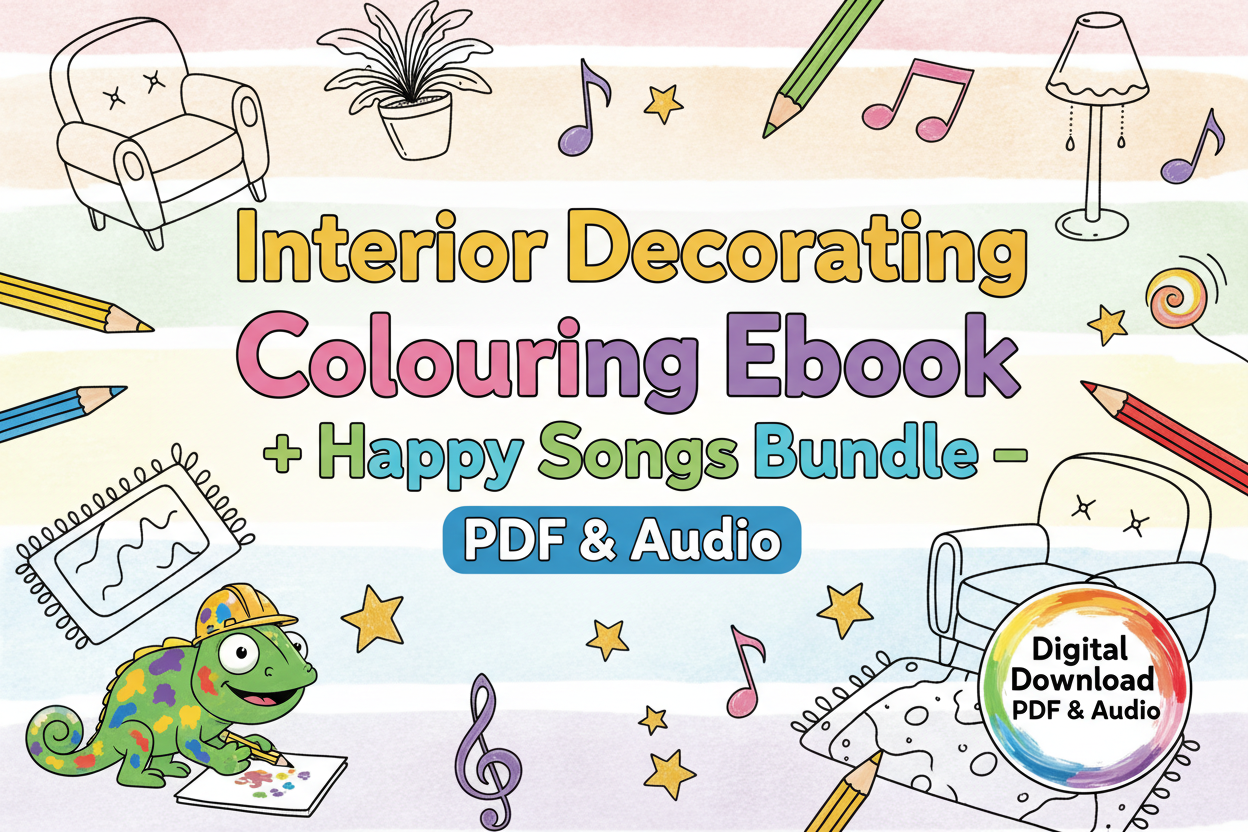 Interior Decorating Colouring eBook + Happy Songs Bundle Cover