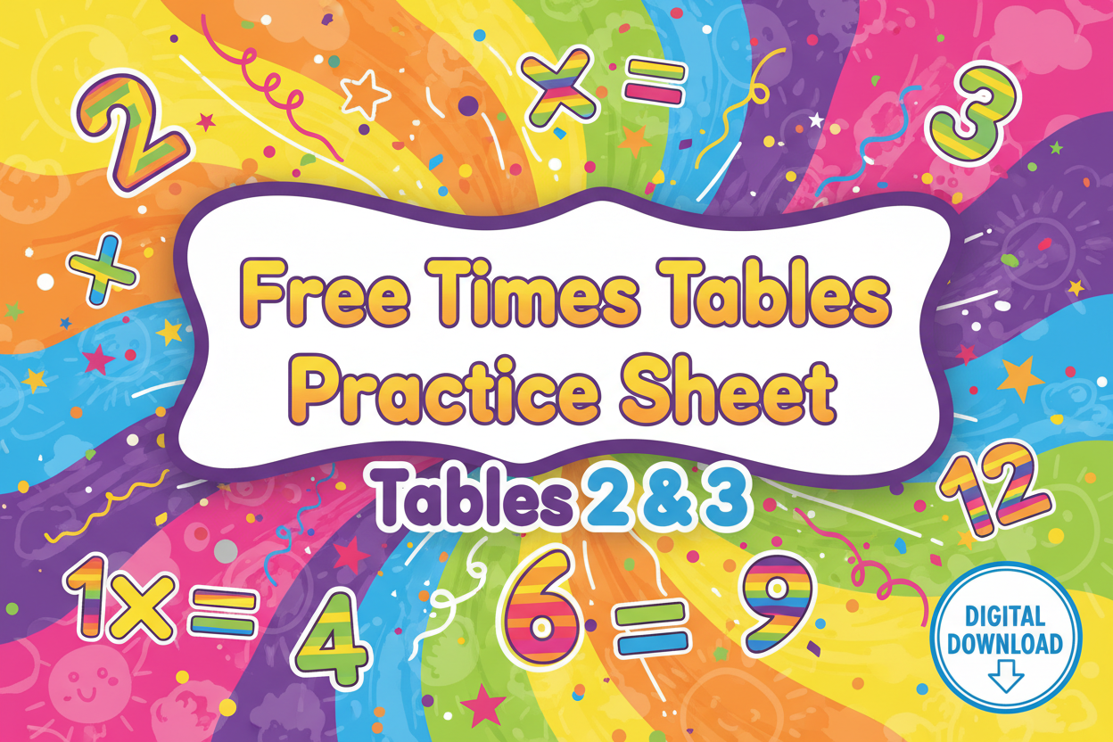 Free Times Tables Practice Sheet – Fun Bright Cover