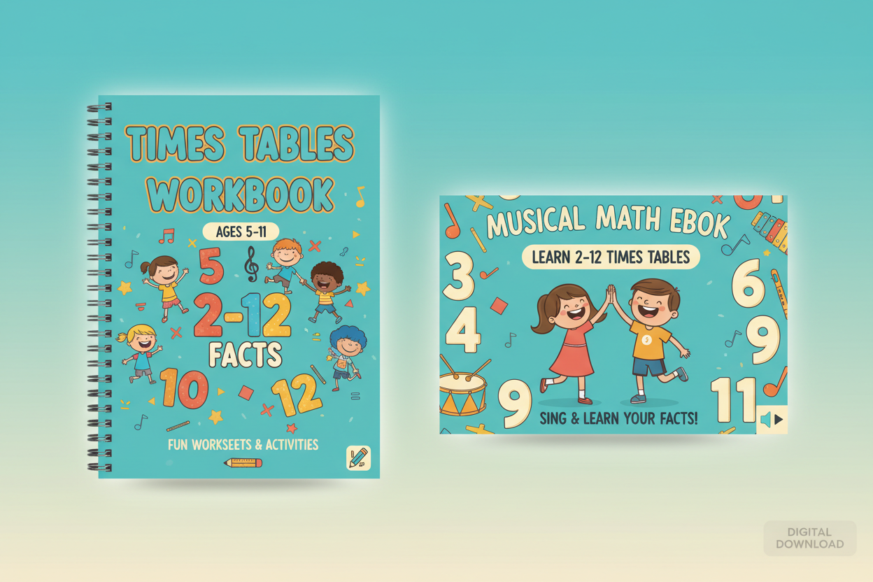 Kids Times Tables 2-12 Worksheet & eBook Cover