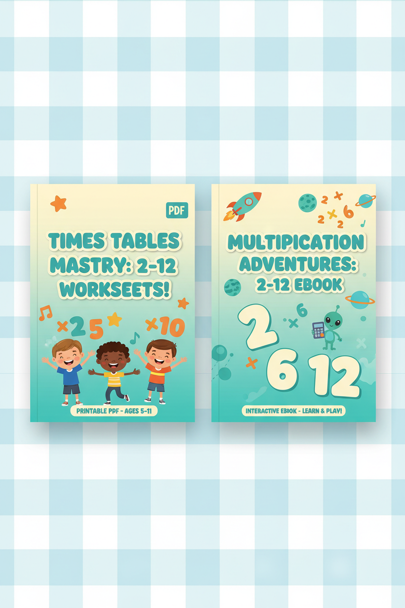 Kids Times Tables 2-12 Worksheet & eBook Cover